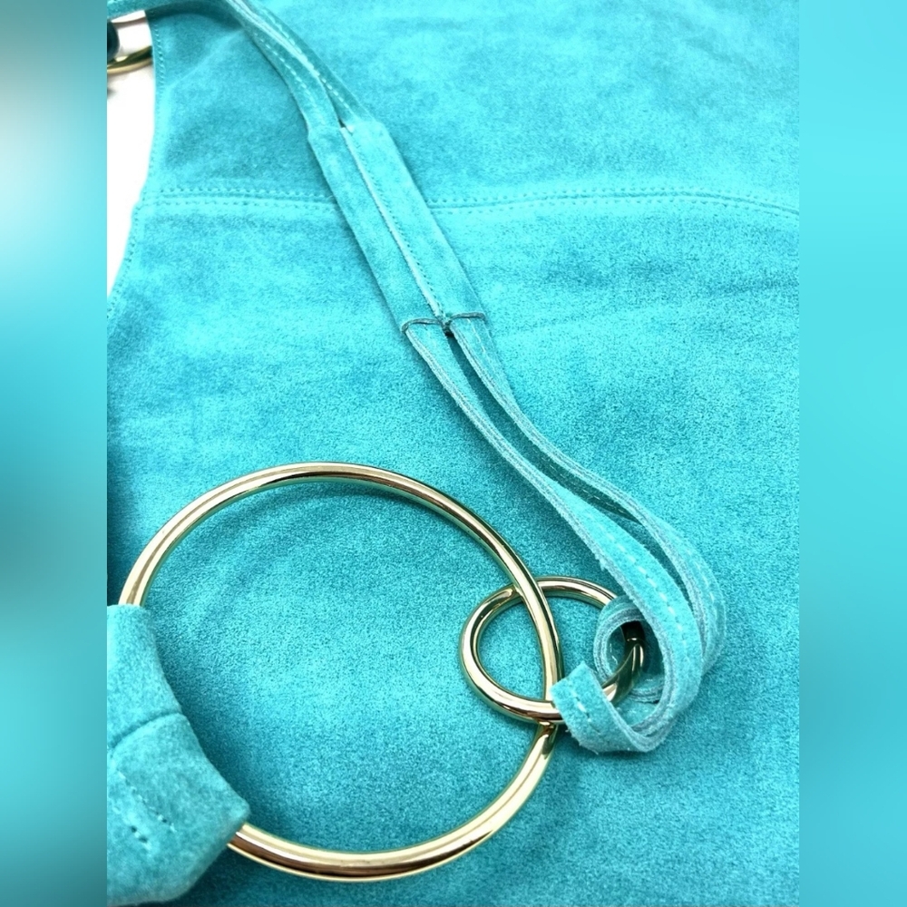 Marlon Rosita calf Leather/ Suede extra large hobo bag In Turquoise - Picture 8 of 14